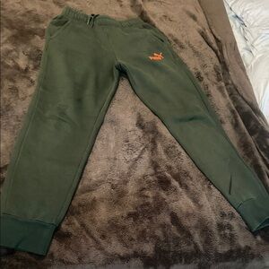 Puma Kids Olive Joggers with Orange Logo